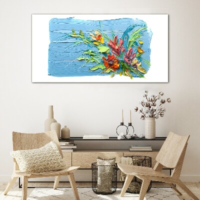 Flowers on a blue background Glass art print