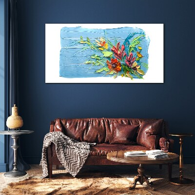 Flowers on a blue background Glass art print