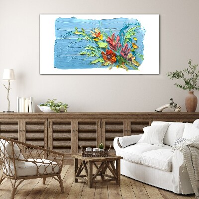 Flowers on a blue background Glass art print