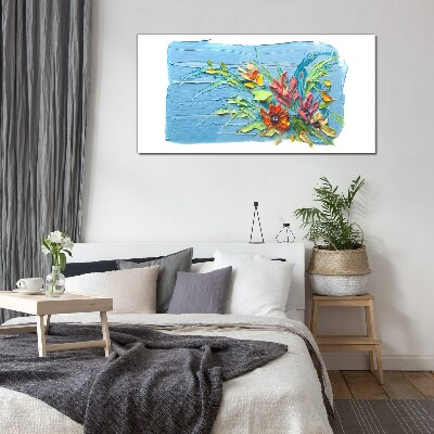 Flowers on a blue background Glass art print