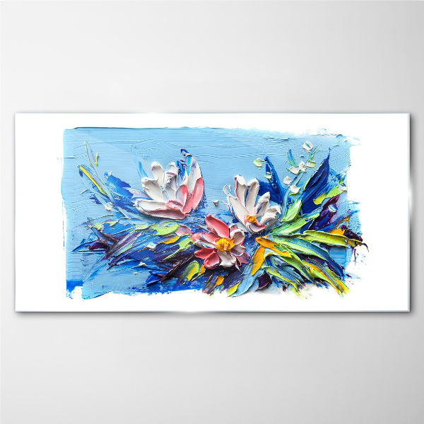 Floral landscape in shades of blue Wall art on glass