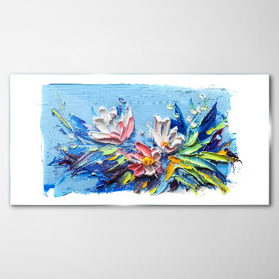 Floral landscape in shades of blue Wall art on glass