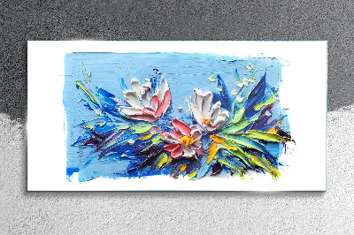 Floral landscape in shades of blue Wall art on glass