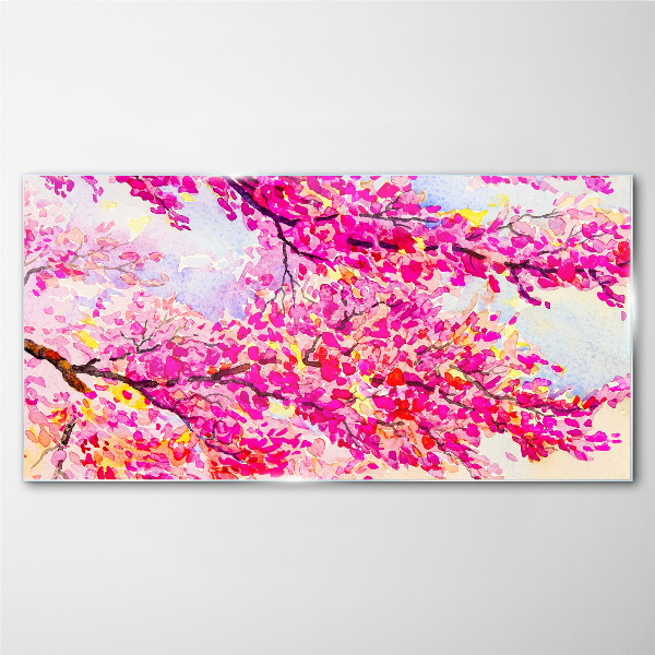 Flower explosions in pink Wall art on glass