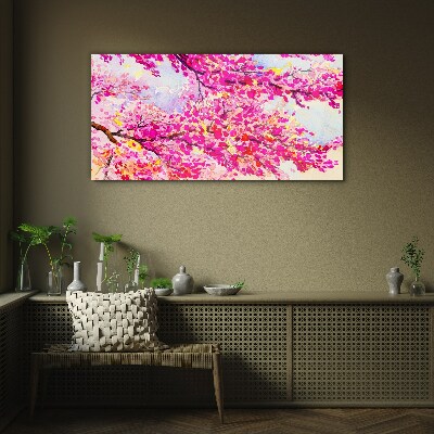 Flower explosions in pink Wall art on glass