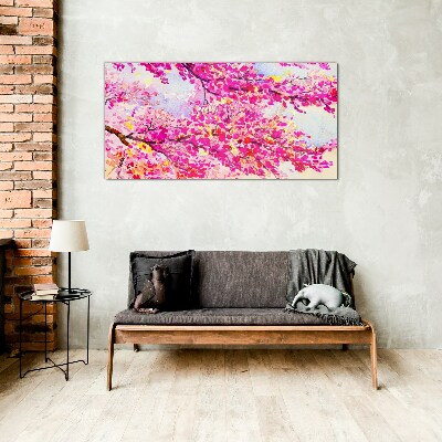 Flower explosions in pink Wall art on glass