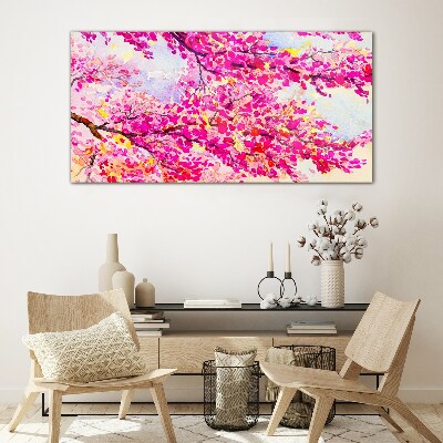 Flower explosions in pink Wall art on glass
