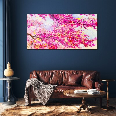 Flower explosions in pink Wall art on glass
