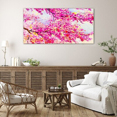 Flower explosions in pink Wall art on glass