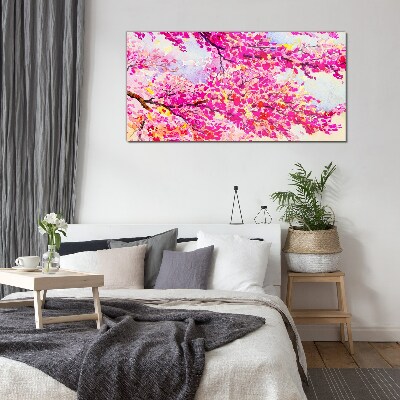 Flower explosions in pink Wall art on glass