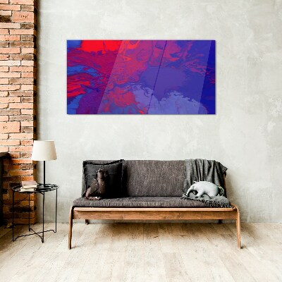 A wave of colors in purple and blue Wall art on glass