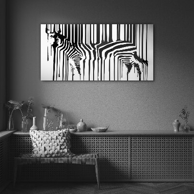 Distorted faces in black and white Glass art print