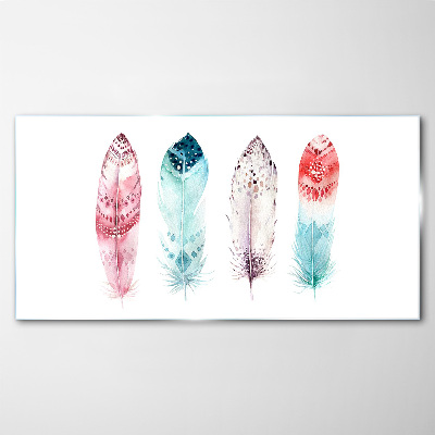 Feathers in pastel shades Wall art on glass