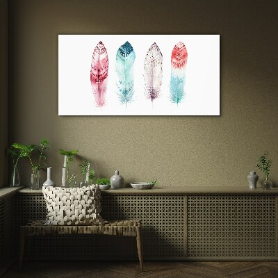 Feathers in pastel shades Wall art on glass