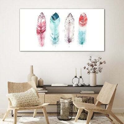 Feathers in pastel shades Wall art on glass