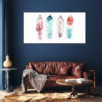 Feathers in pastel shades Wall art on glass