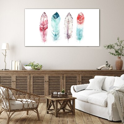 Feathers in pastel shades Wall art on glass