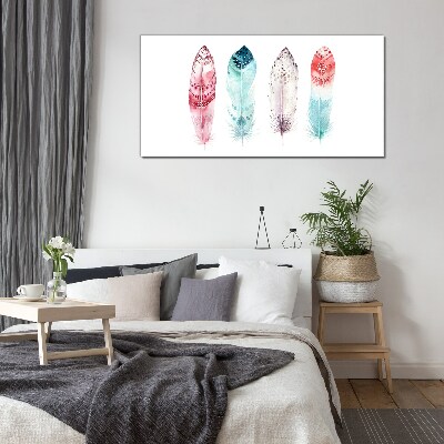 Feathers in pastel shades Wall art on glass