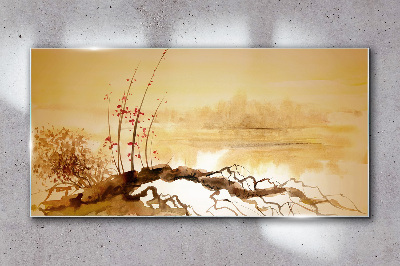 Golden shades on the water's edge Glass art print
