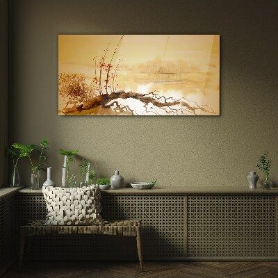 Golden shades on the water's edge Glass art print