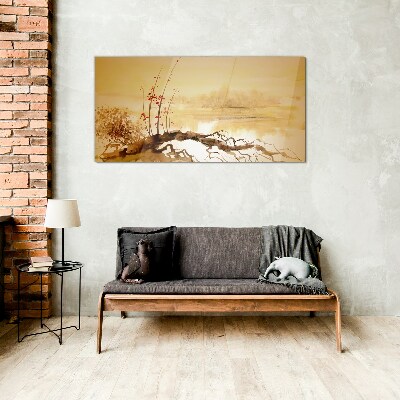 Golden shades on the water's edge Glass art print