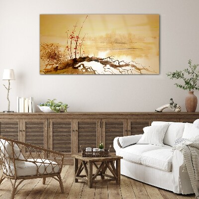 Golden shades on the water's edge Glass art print