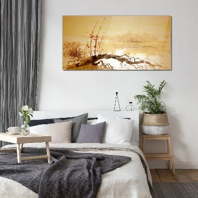 Golden shades on the water's edge Glass art print