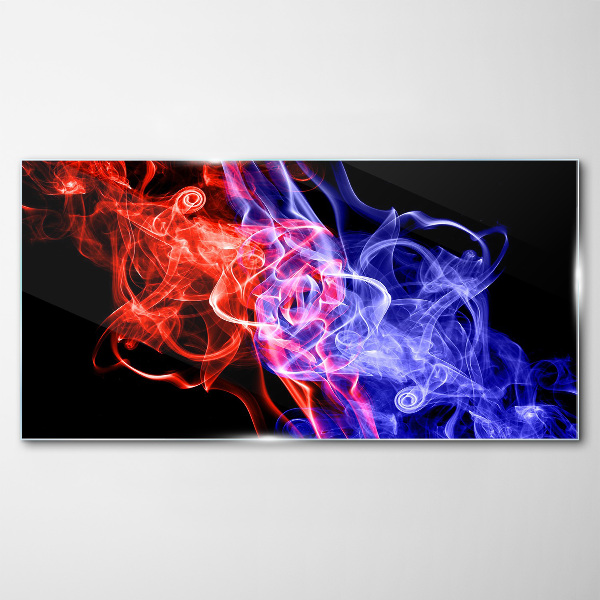 Dancing smoke in red and blue Glass art print