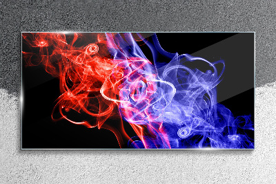 Dancing smoke in red and blue Glass art print