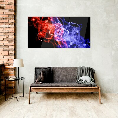 Dancing smoke in red and blue Glass art print