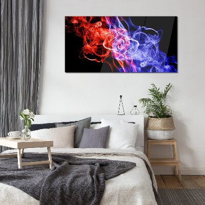 Dancing smoke in red and blue Glass art print