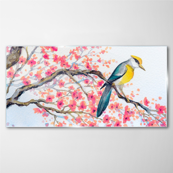 Spring bird on a branch Wall art on glass