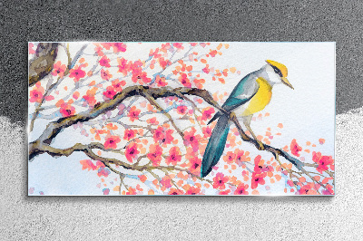 Spring bird on a branch Wall art on glass