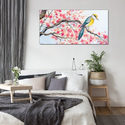 Spring bird on a branch Wall art on glass