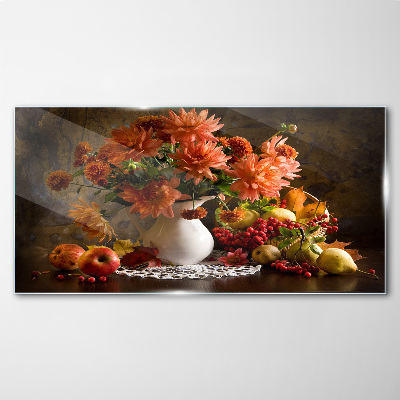 Flowers and fruit in a vase Wall art on glass