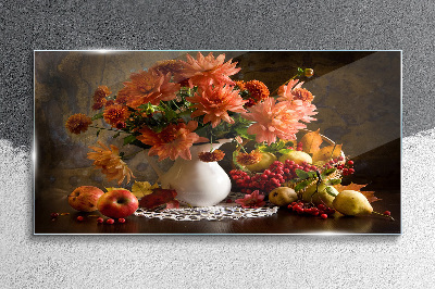 Flowers and fruit in a vase Wall art on glass