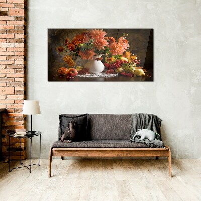 Flowers and fruit in a vase Wall art on glass