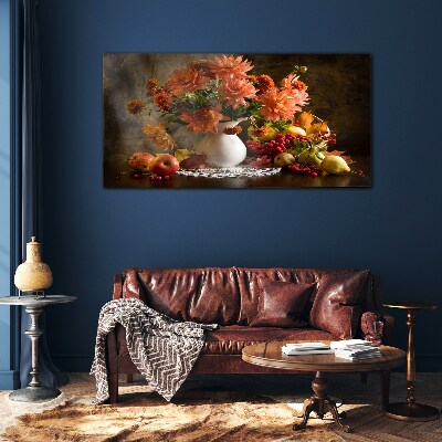Flowers and fruit in a vase Wall art on glass