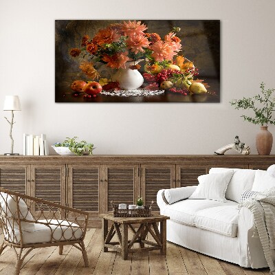 Flowers and fruit in a vase Wall art on glass