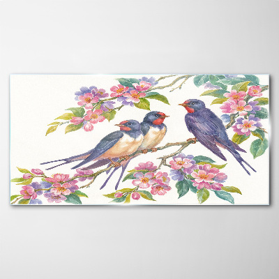 Birds in the flowering branches Glass art print