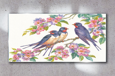 Birds in the flowering branches Glass art print