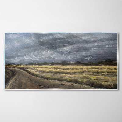 Stormy sky over a country road Wall art on glass