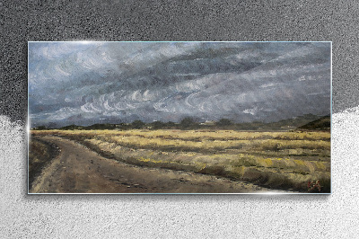 Stormy sky over a country road Wall art on glass