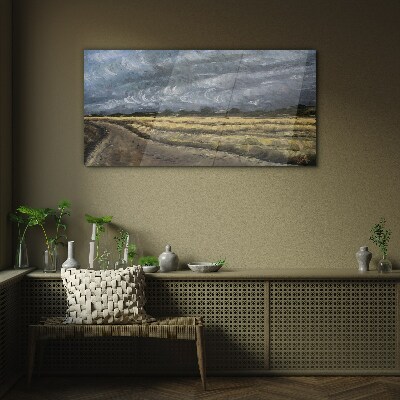 Stormy sky over a country road Wall art on glass
