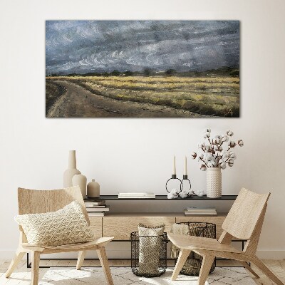 Stormy sky over a country road Wall art on glass