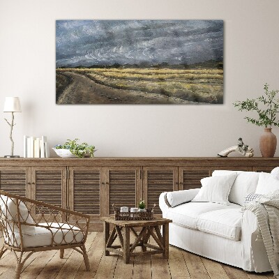 Stormy sky over a country road Wall art on glass