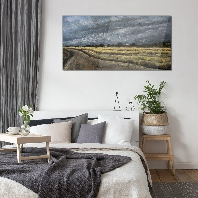 Stormy sky over a country road Wall art on glass