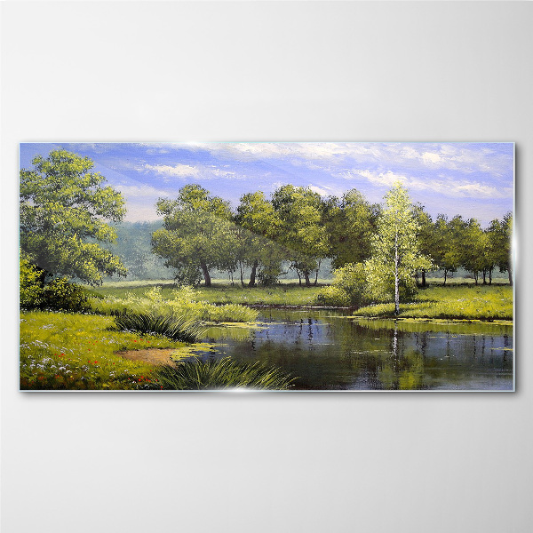 A peaceful landscape by the river Wall art on glass