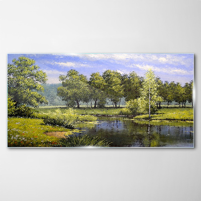 A peaceful landscape by the river Wall art on glass