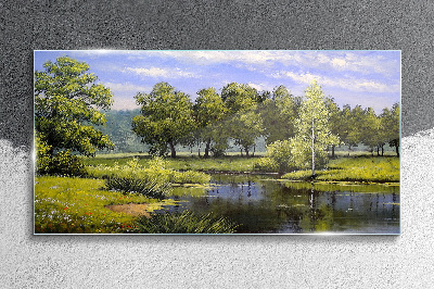 A peaceful landscape by the river Wall art on glass